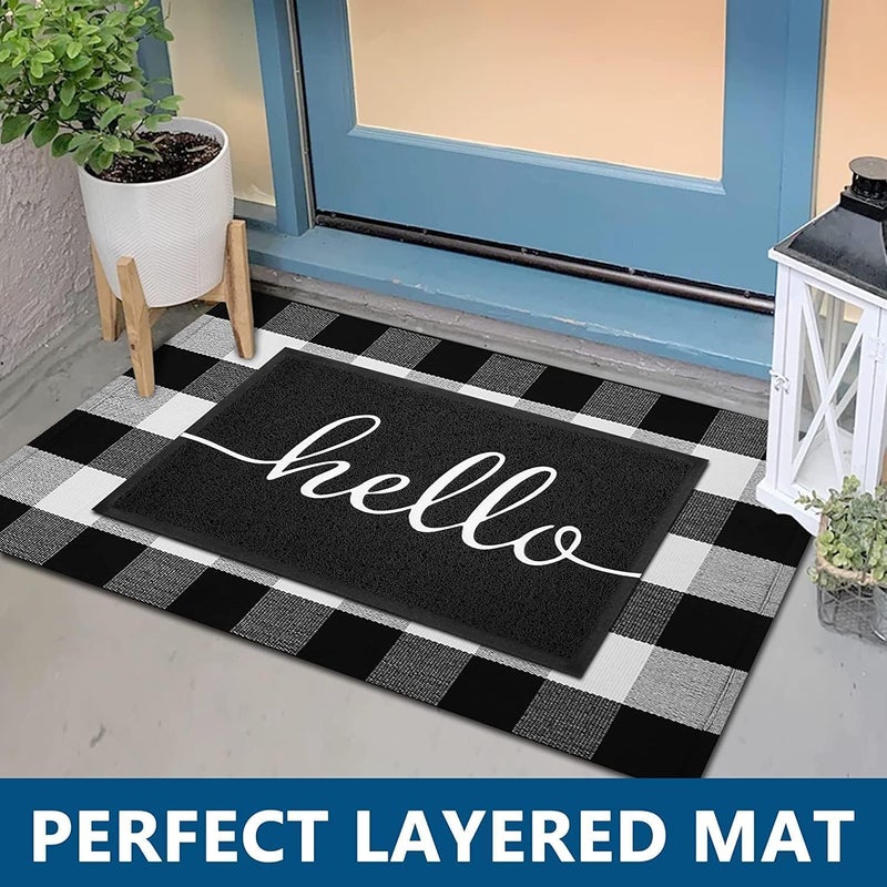 EARTHALL Door Mat 2-Pack Outside Inside Hello Doormat 30"x17.5" Durable Floor Mat Non Slip Mat Ultra Absorb Mud Easy Clean Front Doormat for Garage, Entryway, Patio, High Traffic Areas, Black - Image 3
